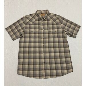 RH Redhead Ranch Western Pearl Snap Short Sleeve Shirt Men's Size XL Brown Plaid